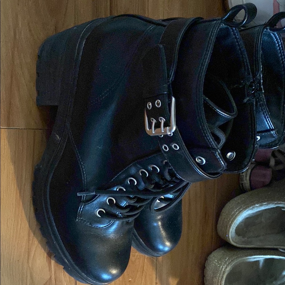 Black Leather Ankle Boots with Buckle